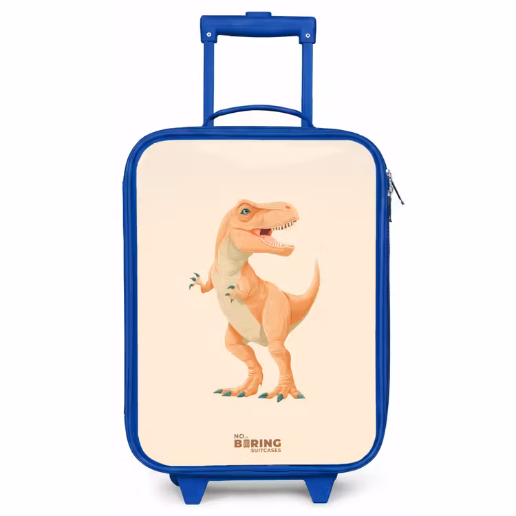 Children's suitcase - Blue - T-rex dino in orange colors — 1