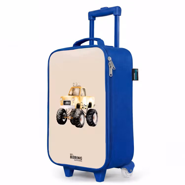 Children's suitcase - Blue - Yellow monster truck on a beige background — 5