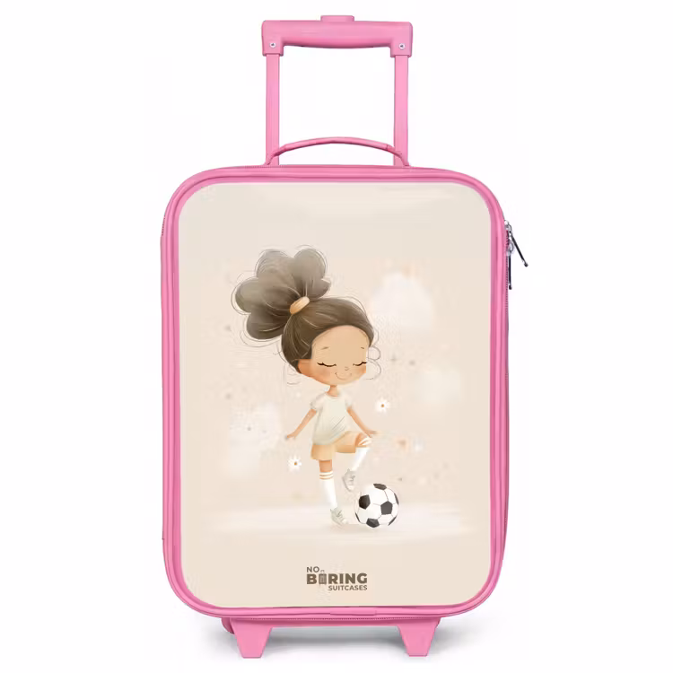 Children's suitcase - Pink - Girl with a soccer ball in beige colors — 1