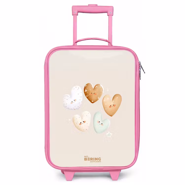 Children's suitcase - Pink - Hearts in soft beige tones — 1
