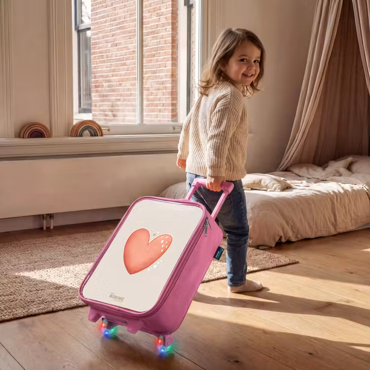 Children's suitcase - Pink - Red heart on a beige background — 2