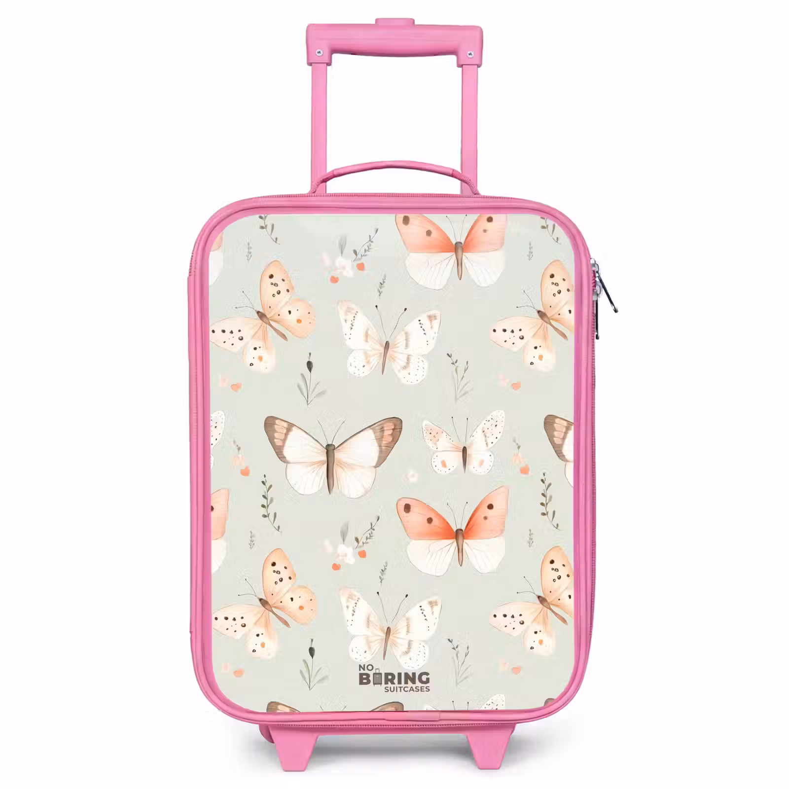 Children's suitcase - Pink - Butterfly pattern in soft orange and red tones — 1