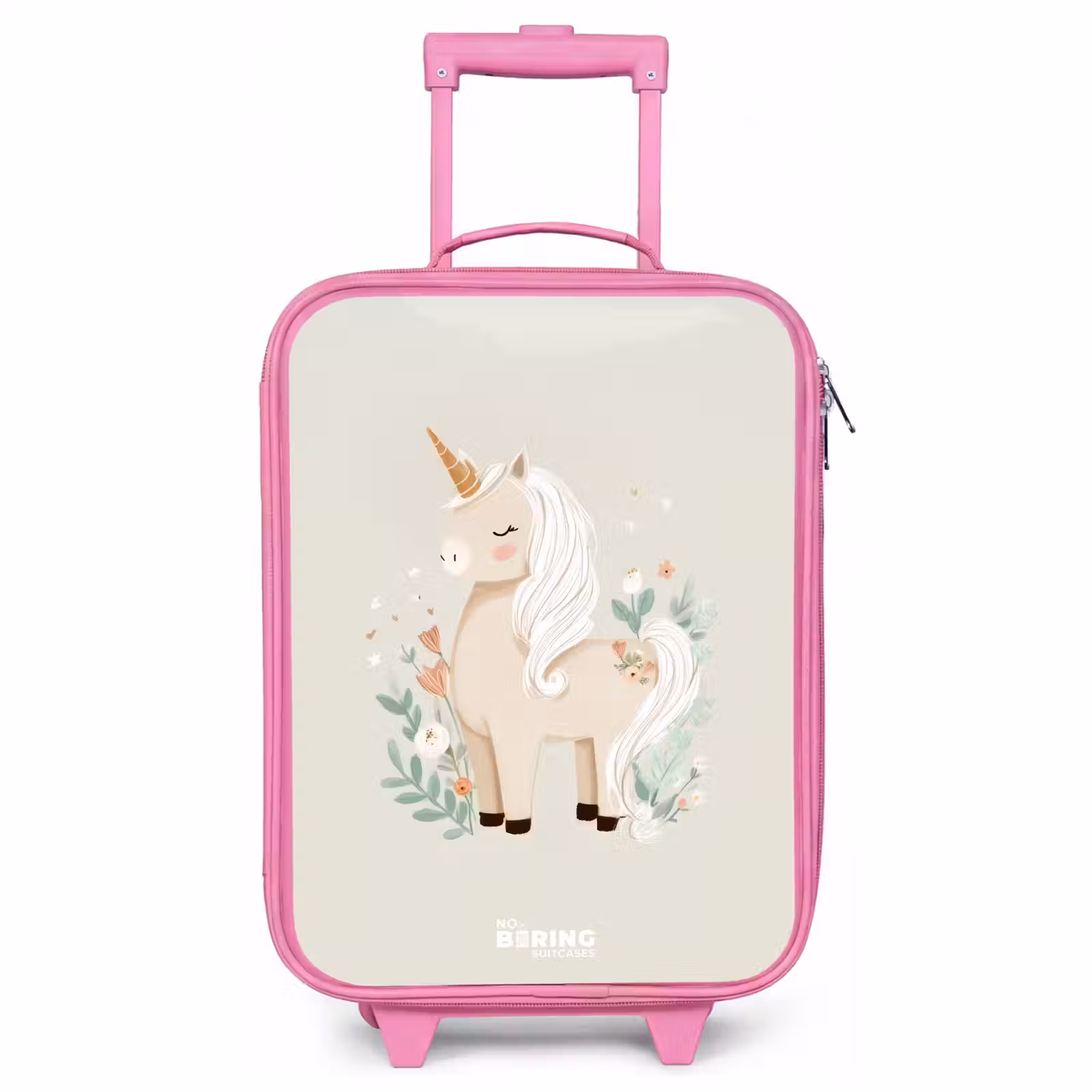 Children's suitcase - Pink - Unicorn among flowers in beige colors — 1