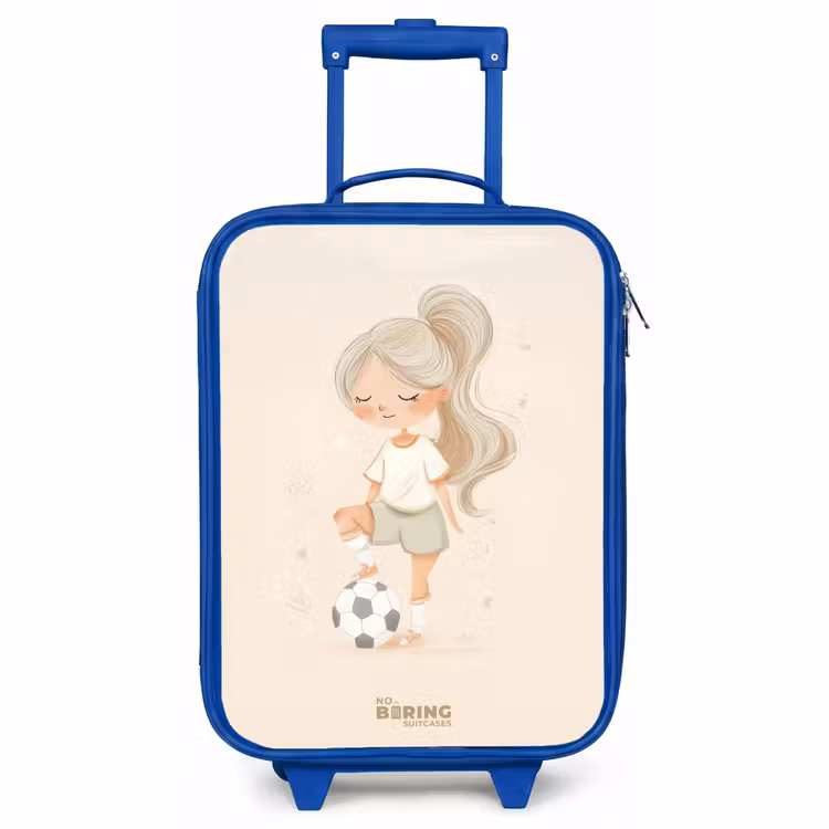 Children's suitcase - Blue - Girl with a soccer ball in beige colors — 1