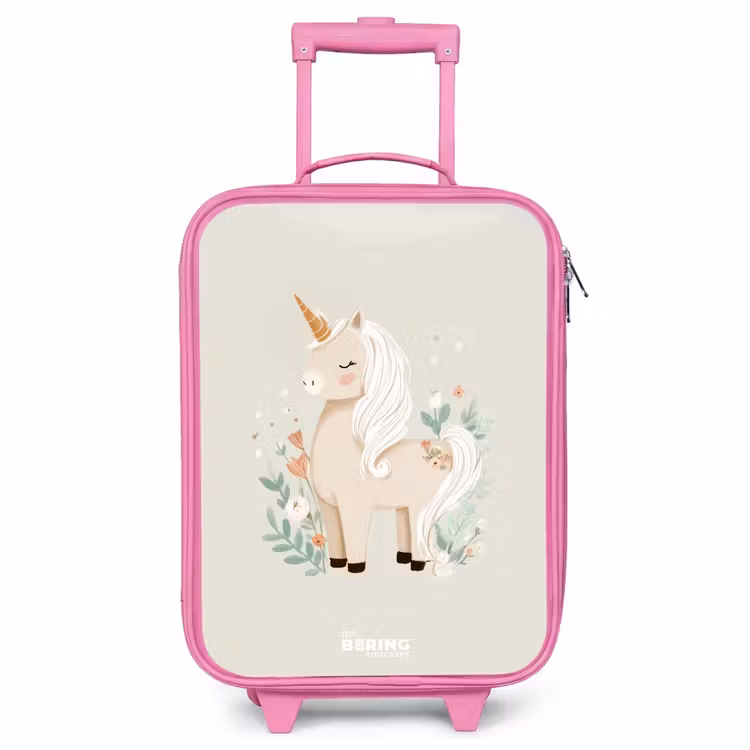 Children's suitcase - Pink - Unicorn among flowers in beige colors — 1