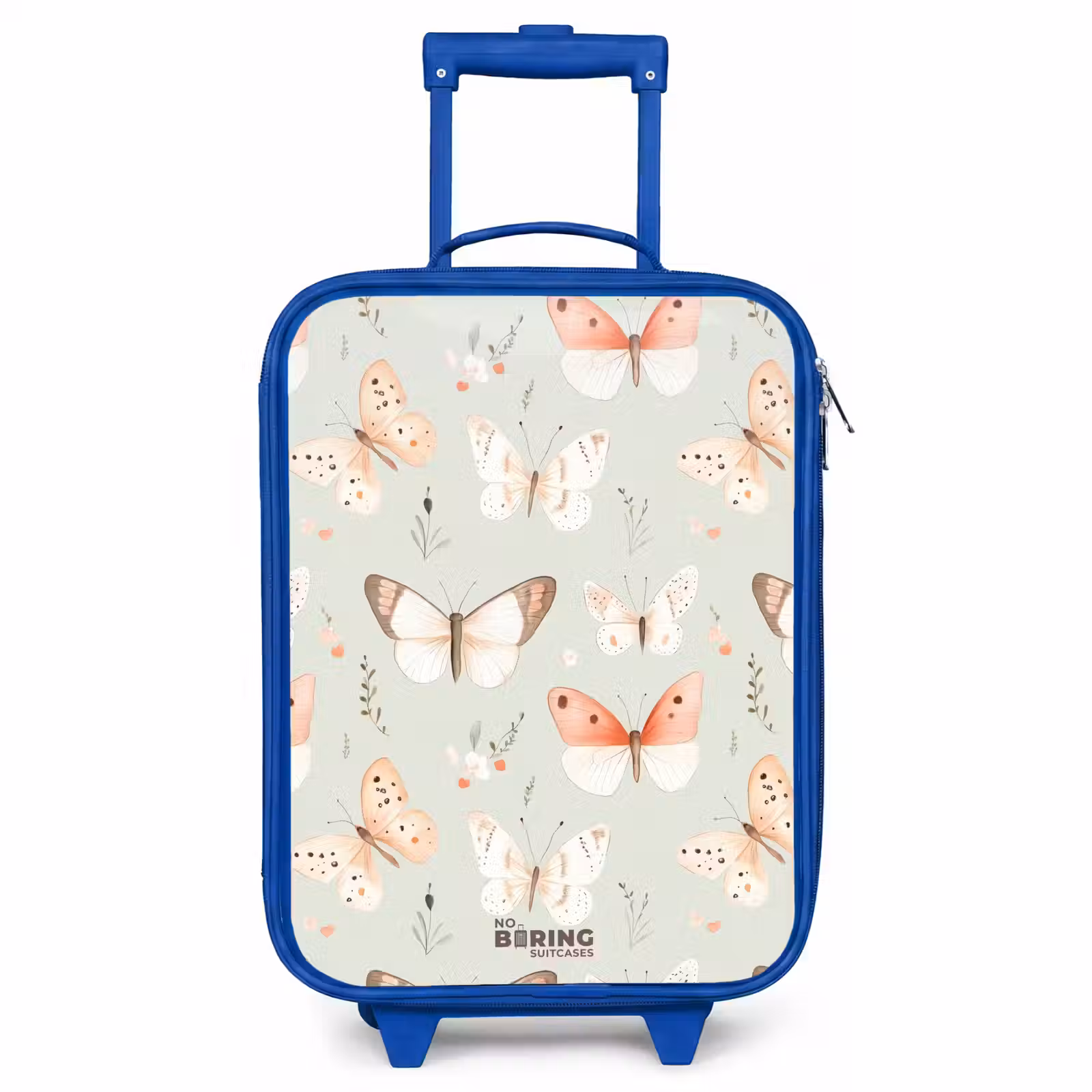 Children's suitcase - Blue - Butterfly pattern in soft orange and red tones — 1
