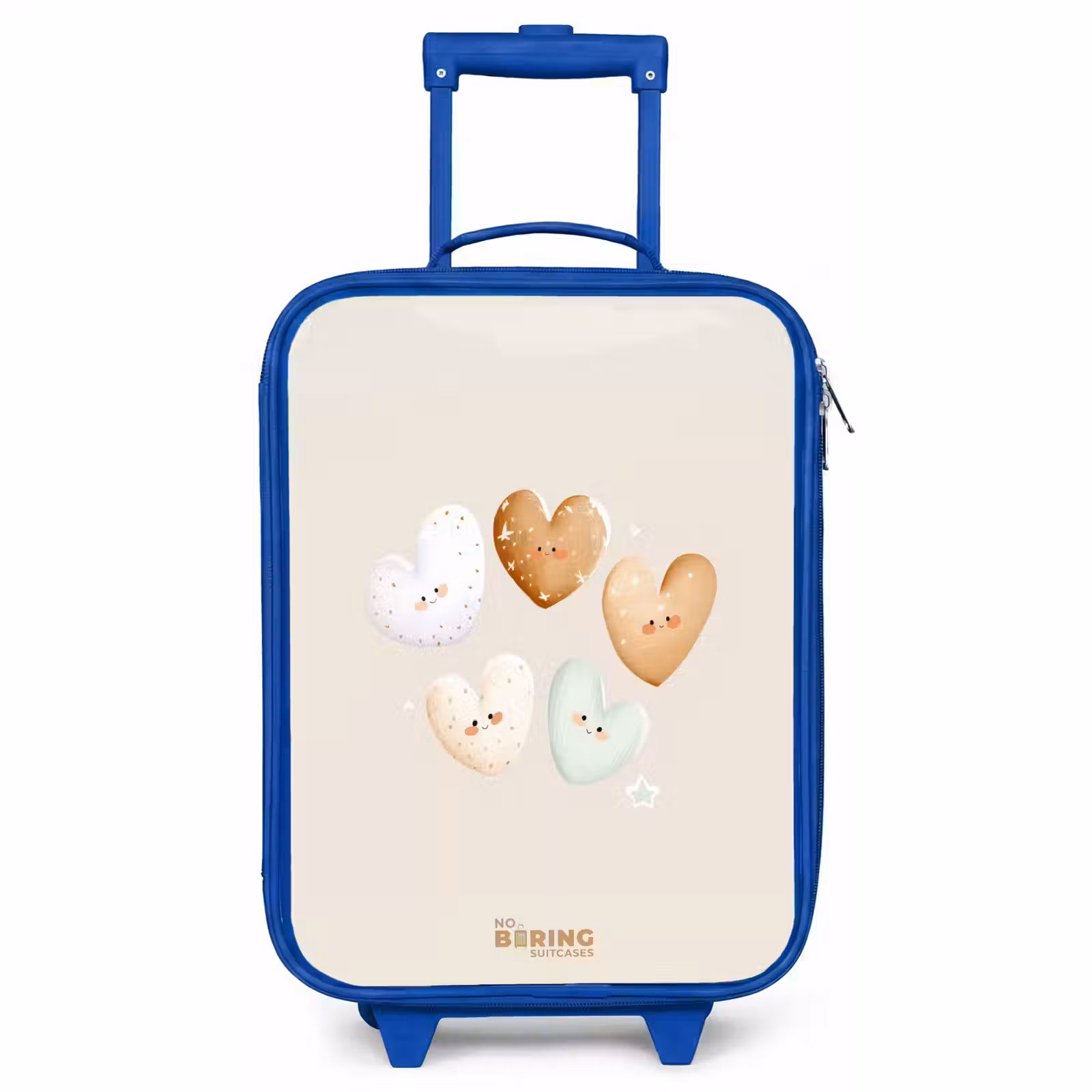 Children's suitcase - Blue - Hearts in soft beige tones — 1
