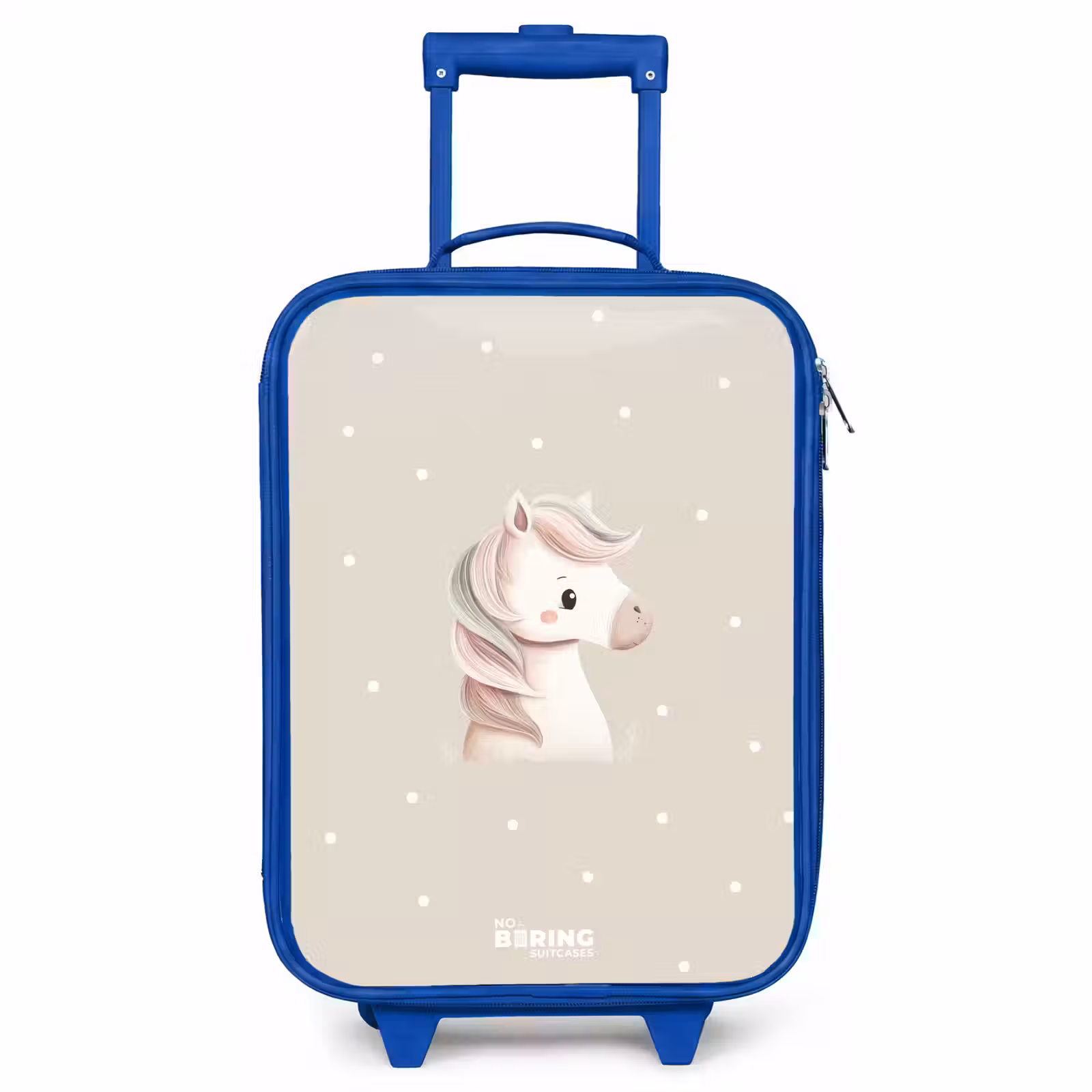 Children's suitcase - Blue - Pony surrounded by dots in beige colors — 1