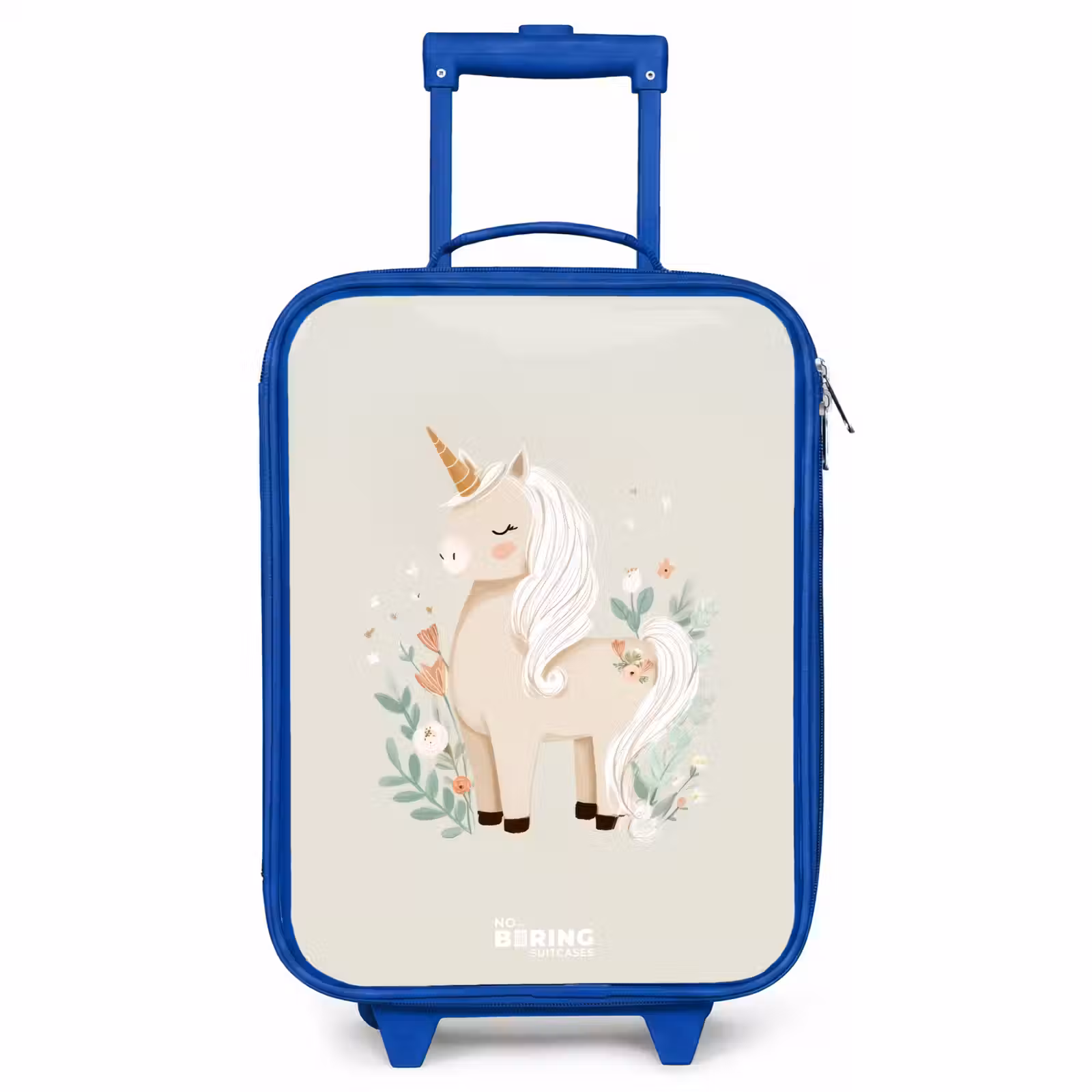 Children's suitcase - Blue - Unicorn among flowers in beige colors — 1