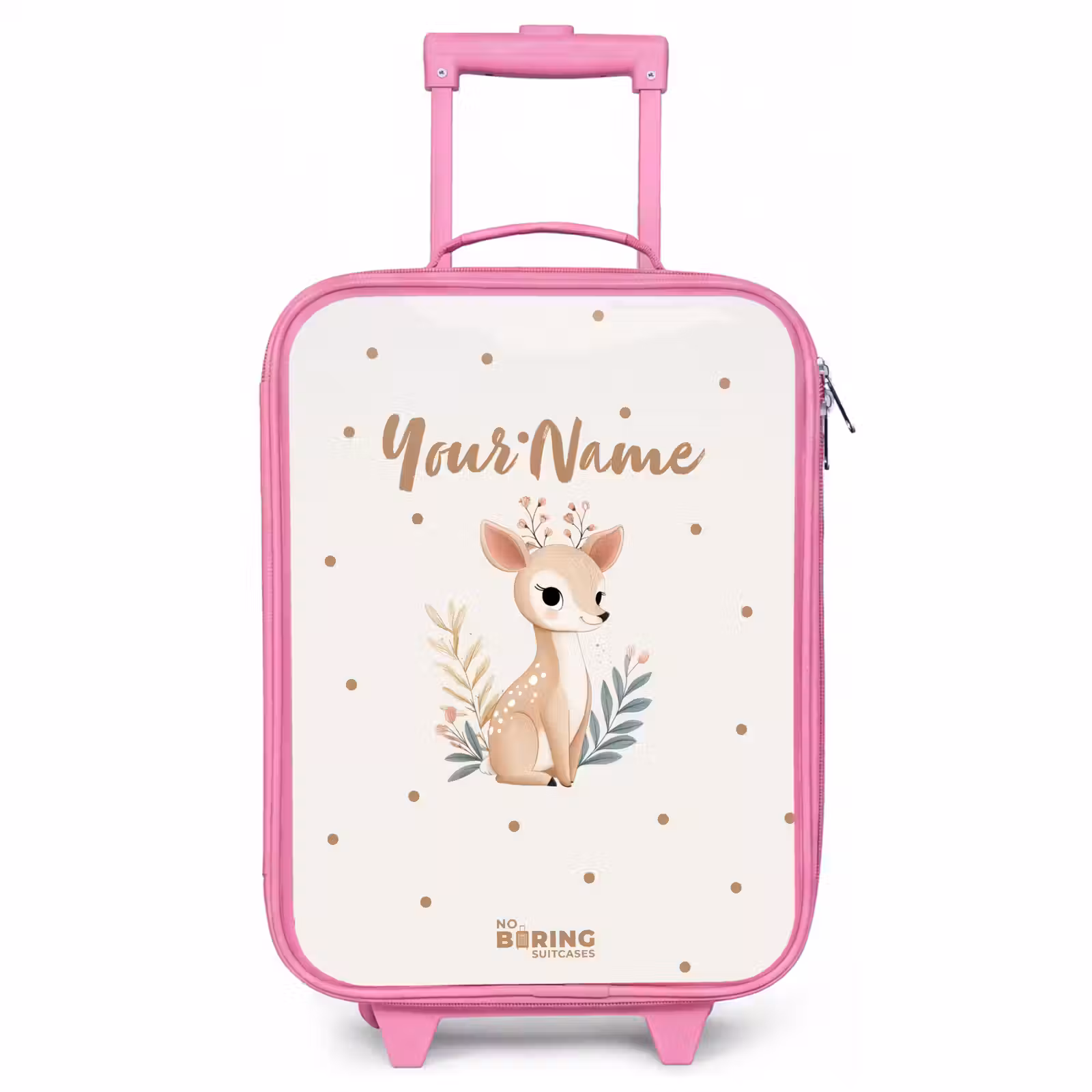 Children's suitcase - Pink - Deer with plants in a field of dots — 1
