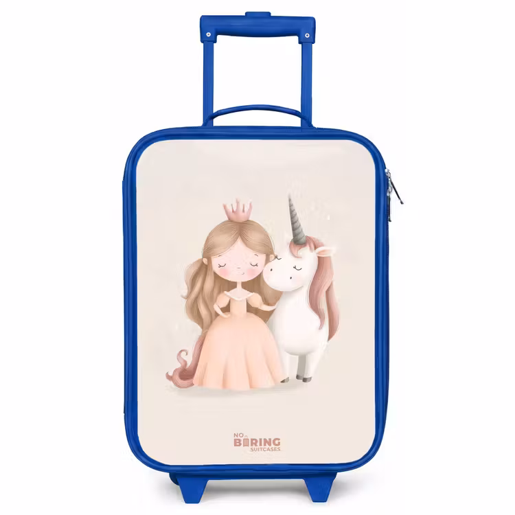 Children's suitcase - Blue - Princess and a unicorn in pastel colors — 1