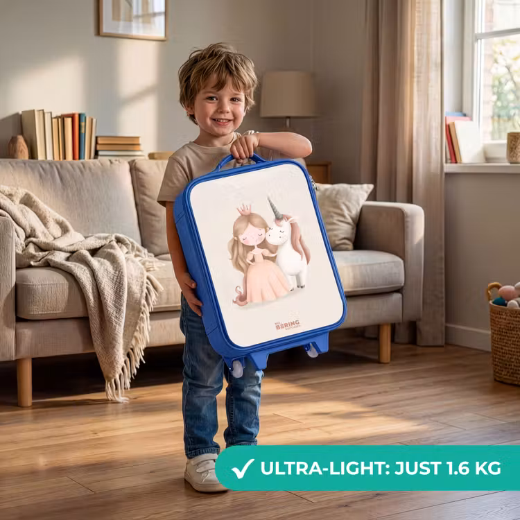 Children's suitcase - Blue - Princess and a unicorn in pastel colors — 3
