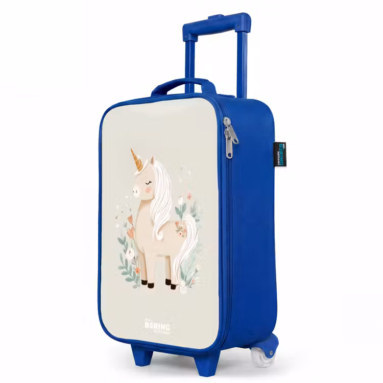 Children's suitcase - Blue - Unicorn among flowers in beige colors — 5