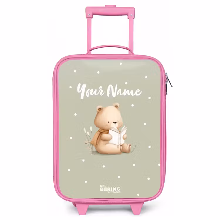 Children's suitcase - Pink - A brown bear reading a book - Green — 1