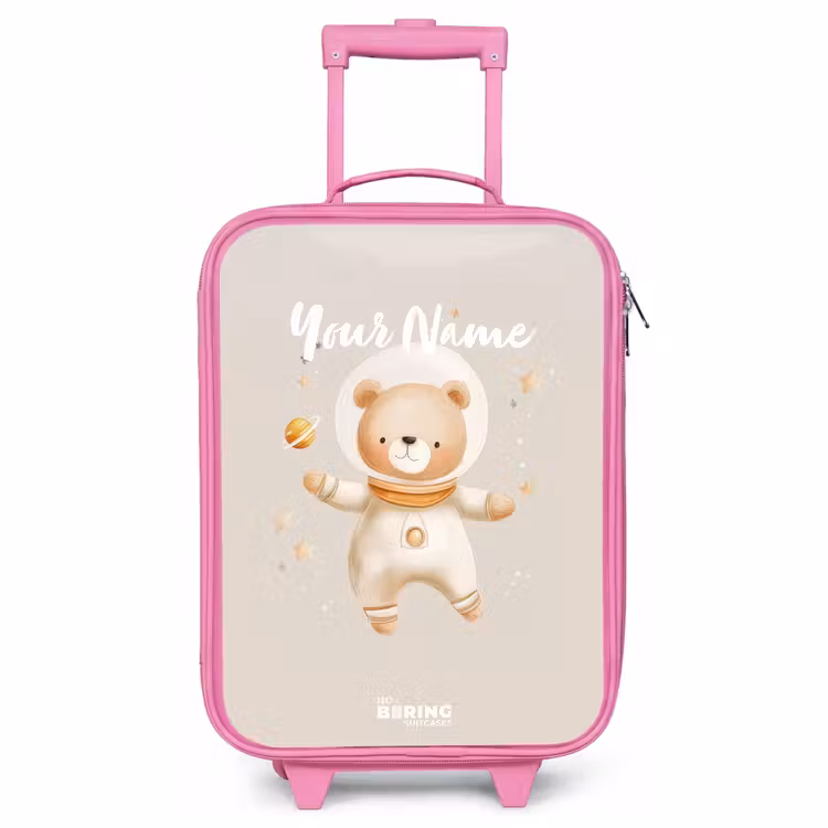 Children's suitcase - Pink - Beige space bear floats among stars — 1