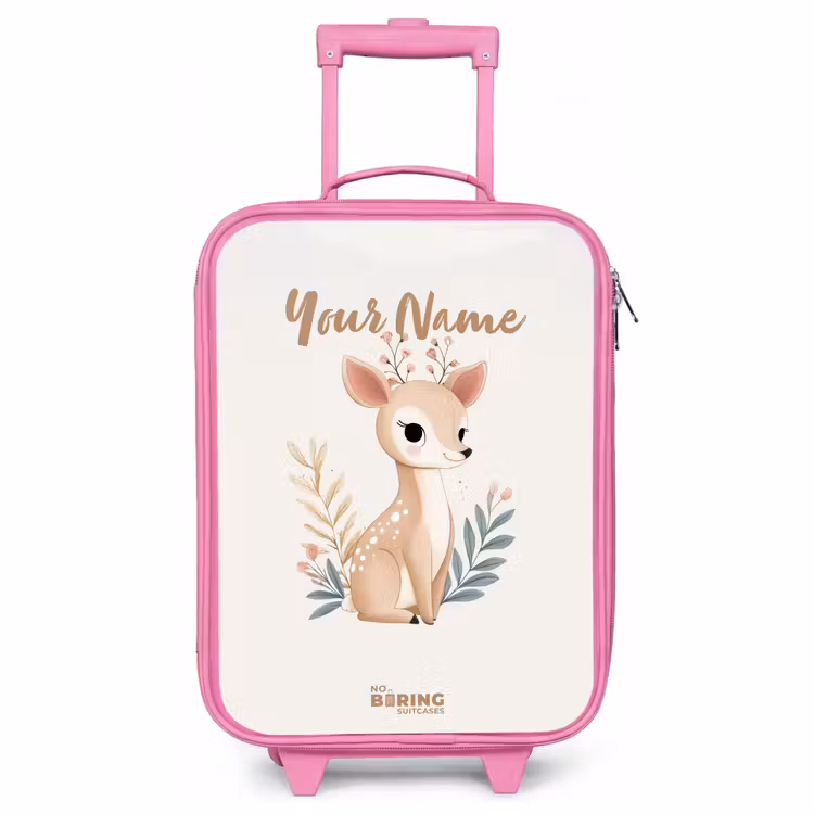 Children's suitcase - Pink - Deer surrounded by plants in shades of beige — 1