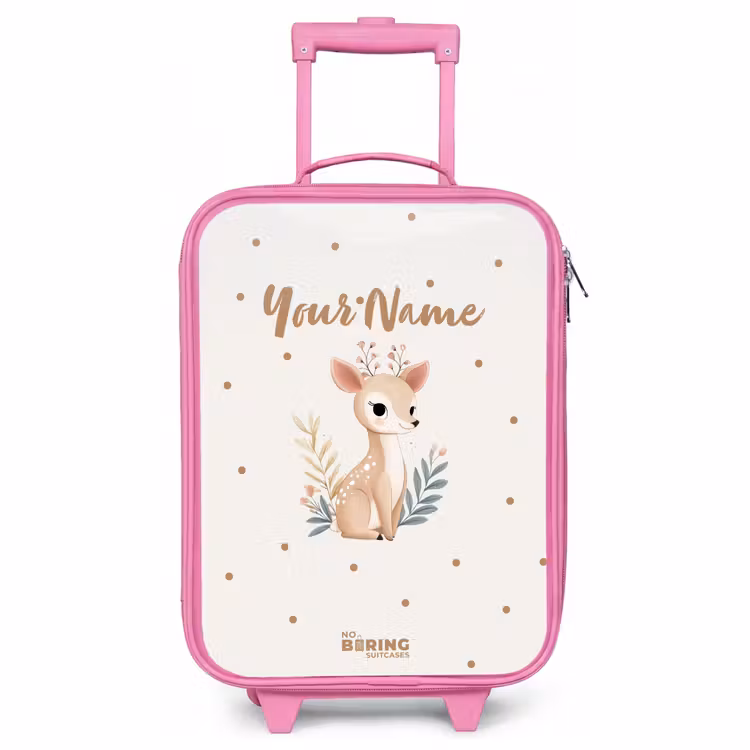 Children's suitcase - Pink - Deer with plants in a field of dots — 1