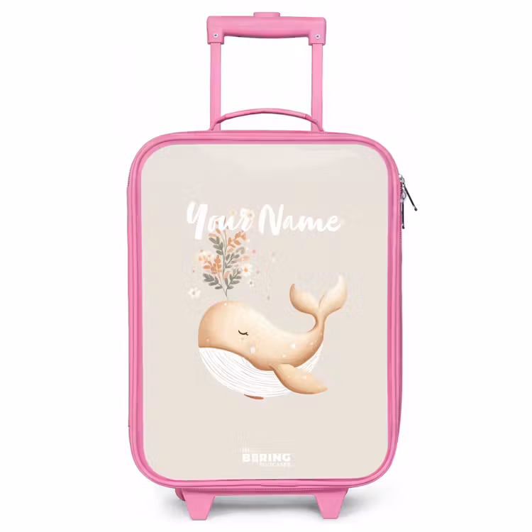 Children's suitcase - Pink - Whale in pastel beige colors — 1