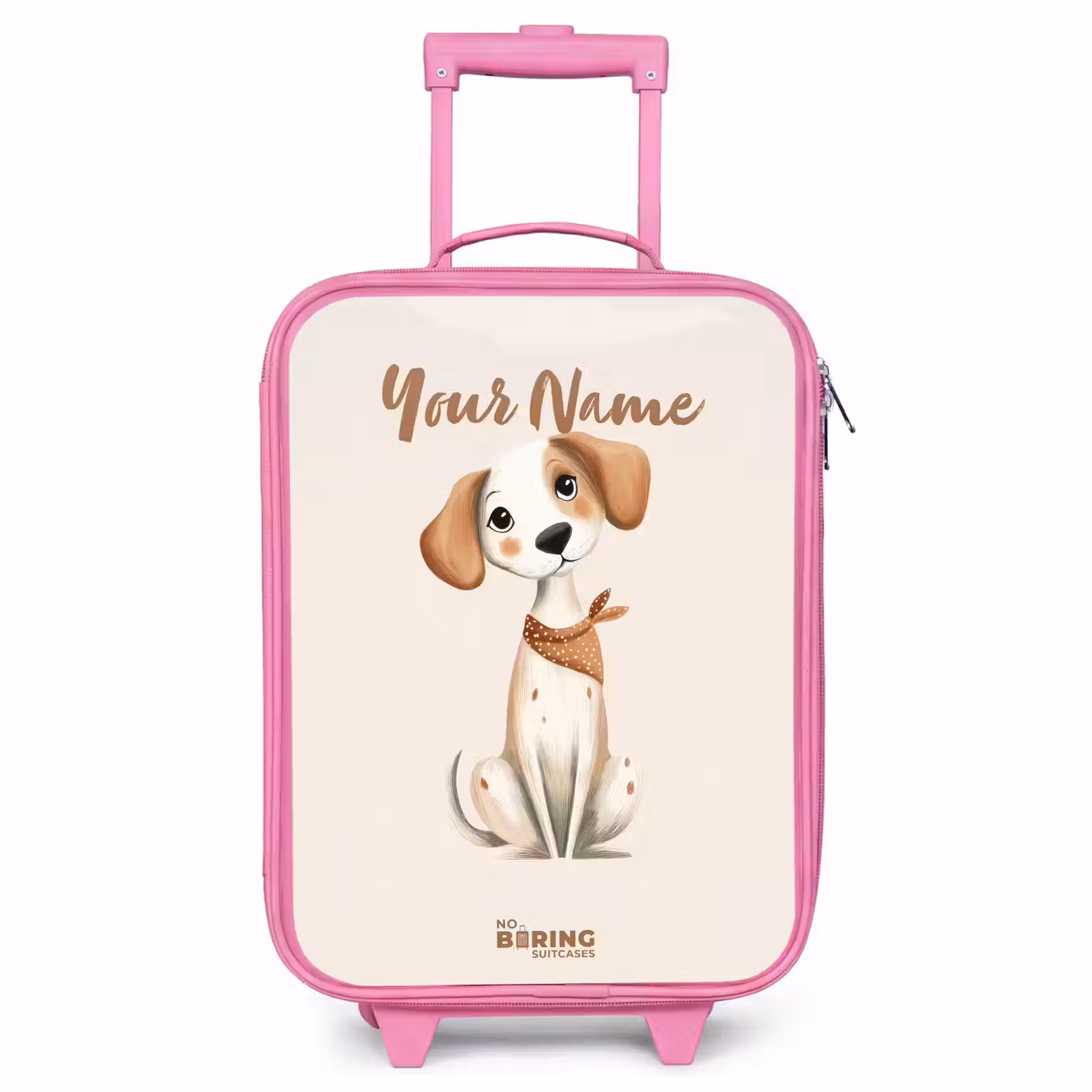 Children's suitcase - Pink - Brown spotted puppy on a beige background — 1