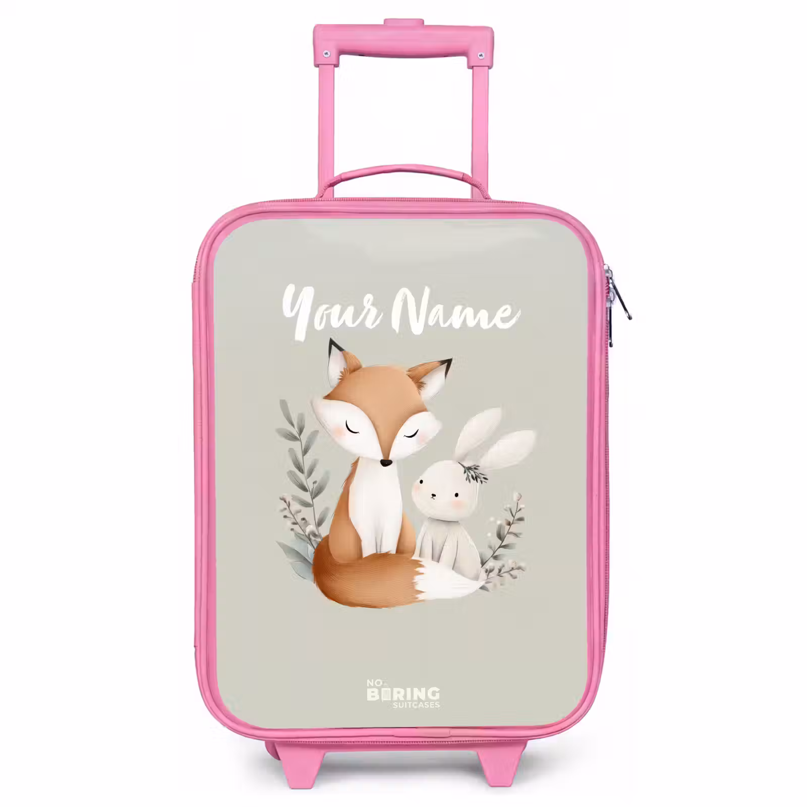 Children's suitcase - Pink - Fox and rabbit surrounded by green leaves — 1