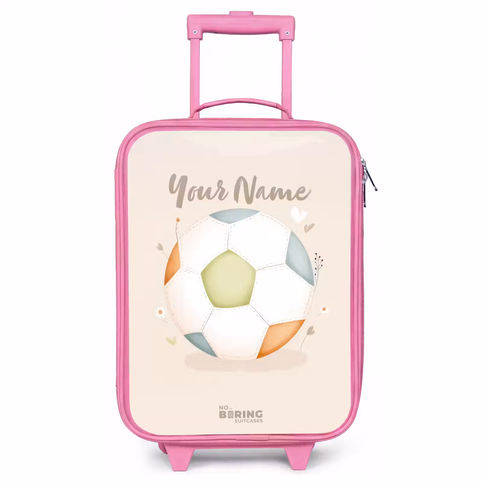 Children's suitcase - Pink - Soccer in beige pastel colors — 1