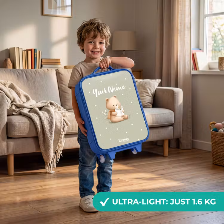 Children's suitcase - Blue - A brown bear reading a book - Green — 3