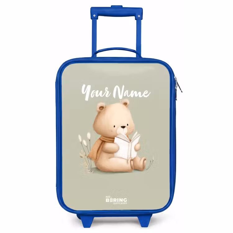 Children's suitcase - Blue - A brown bear with a book - Green — 1
