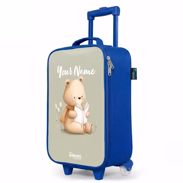 Children's suitcase - Blue - A brown bear with a book - Green — 5