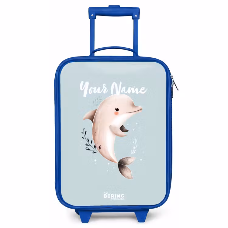 Children's suitcase - Blue - Beige dolphin in blue water — 1
