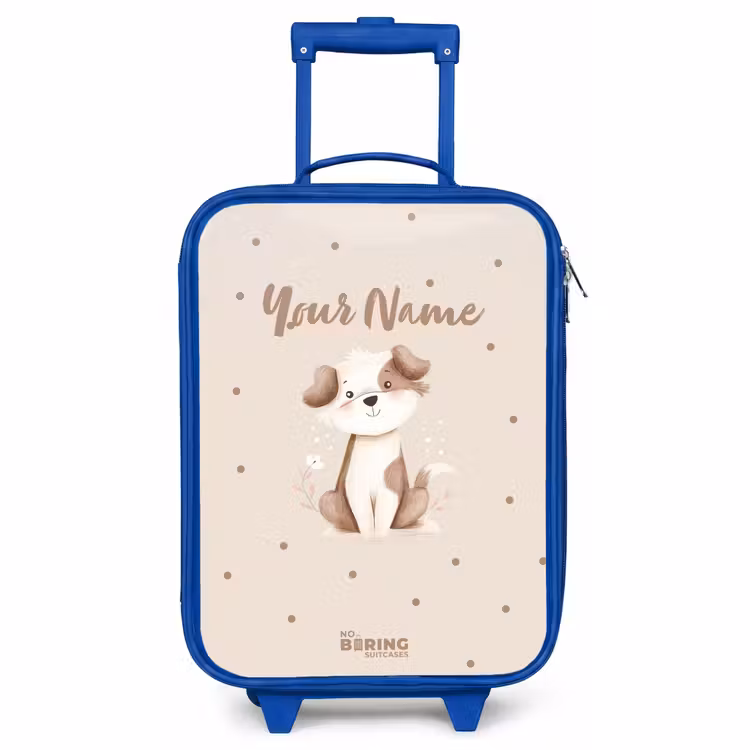 Children's suitcase - Blue - Dog puppy surrounded by brown dots — 1