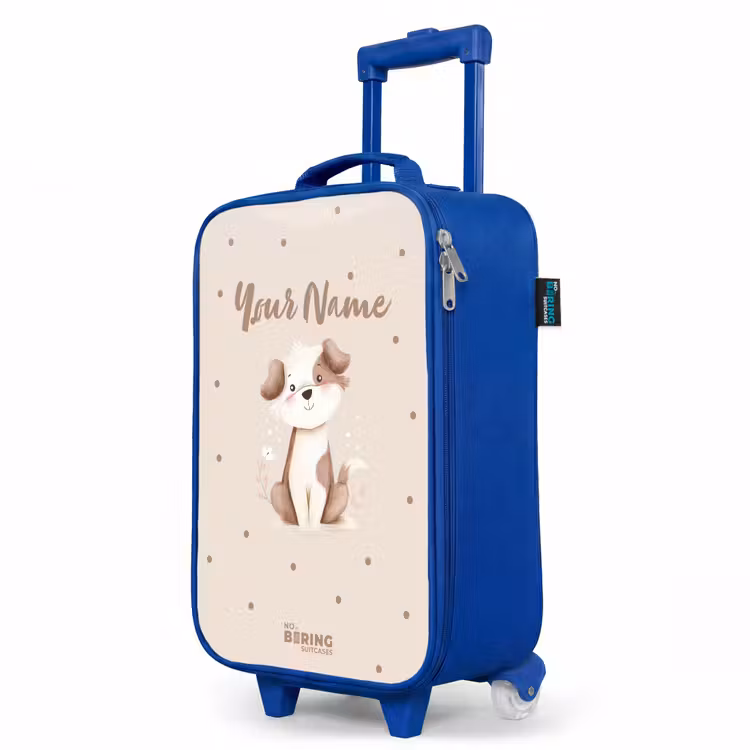 Children's suitcase - Blue - Dog puppy surrounded by brown dots — 5