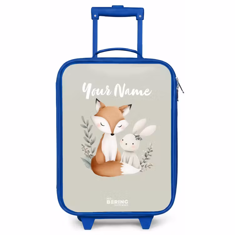 Children's suitcase - Blue - Fox and rabbit surrounded by green leaves — 1