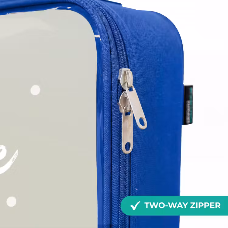 Children's suitcase - Blue - Fox and rabbit surrounded by green leaves and dots — 6