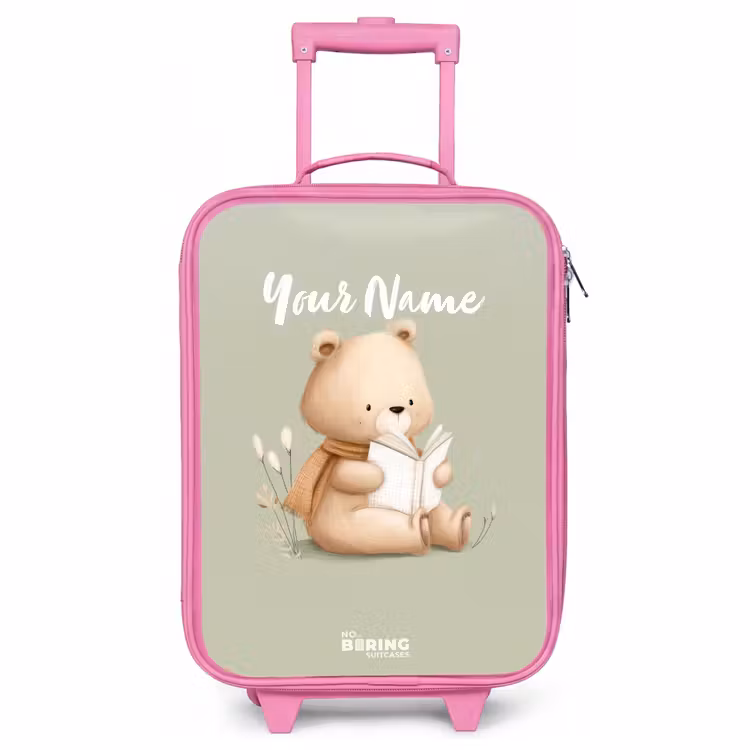 Children's suitcase - Pink - A brown bear with a book - Green — 1