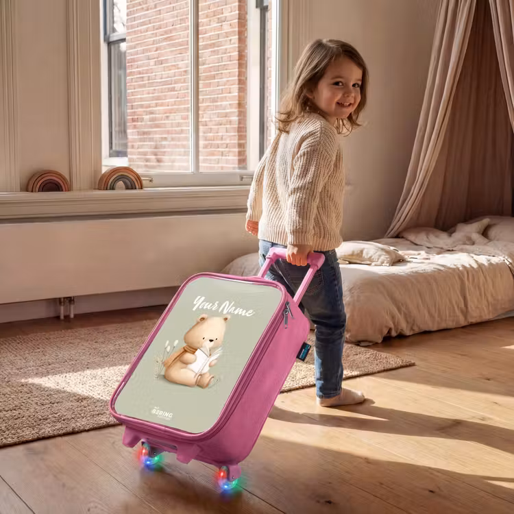 Children's suitcase - Pink - A brown bear with a book - Green — 2