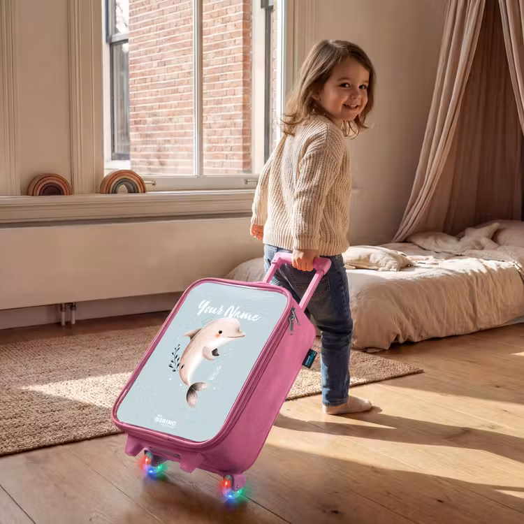 Children's suitcase - Pink - Beige dolphin in blue water — 2