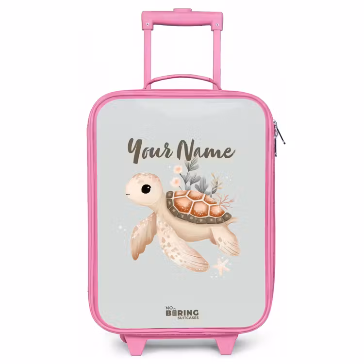 Children's suitcase - Pink - Brown sea turtle in pastel underwater world — 1
