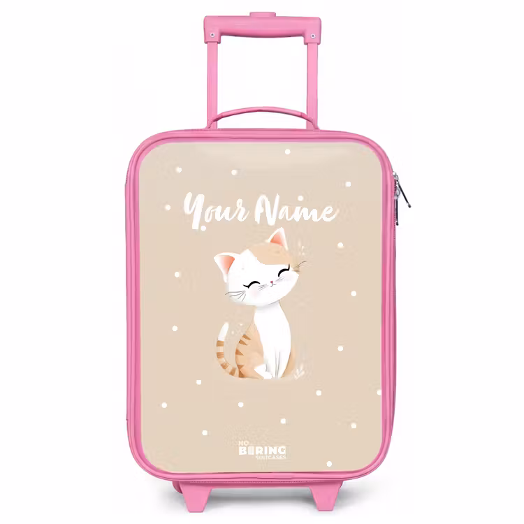 Children's suitcase - Pink - Cat surrounded by beige dots — 1