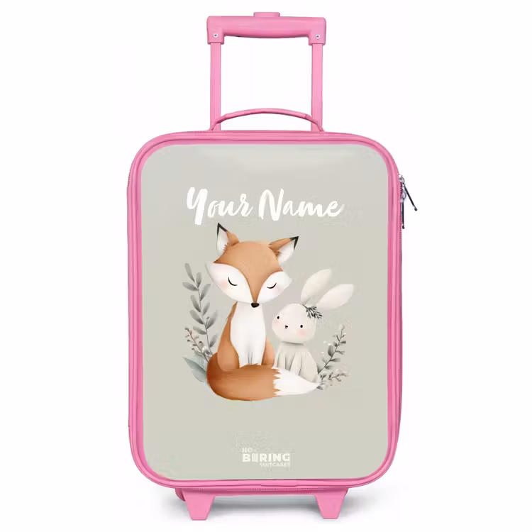 Children's suitcase - Pink - Fox and rabbit surrounded by green leaves — 1