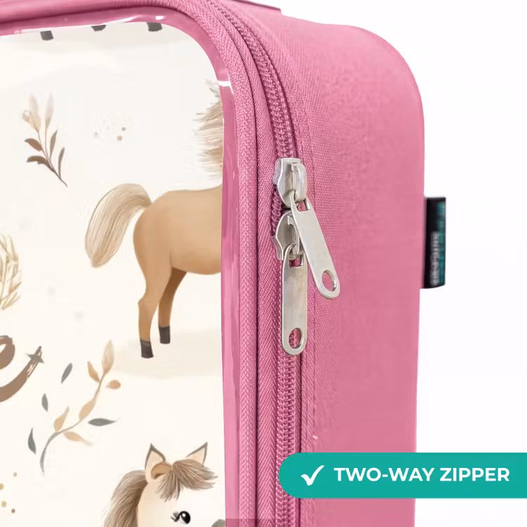 Children's suitcase - Pink - Pattern of foals in beige and brown colors — 4