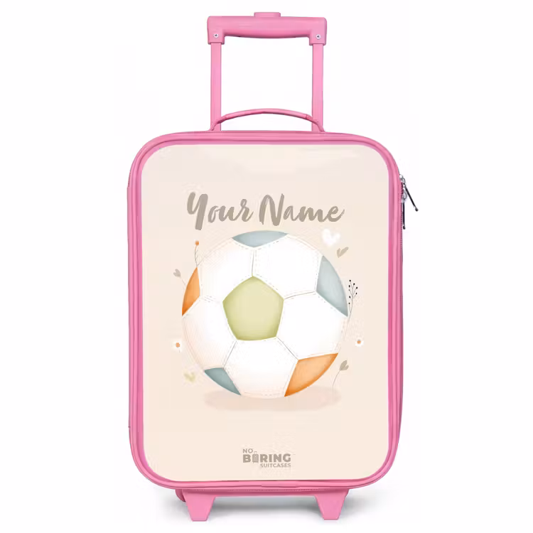 Children's suitcase - Pink - Soccer in beige pastel colors — 1
