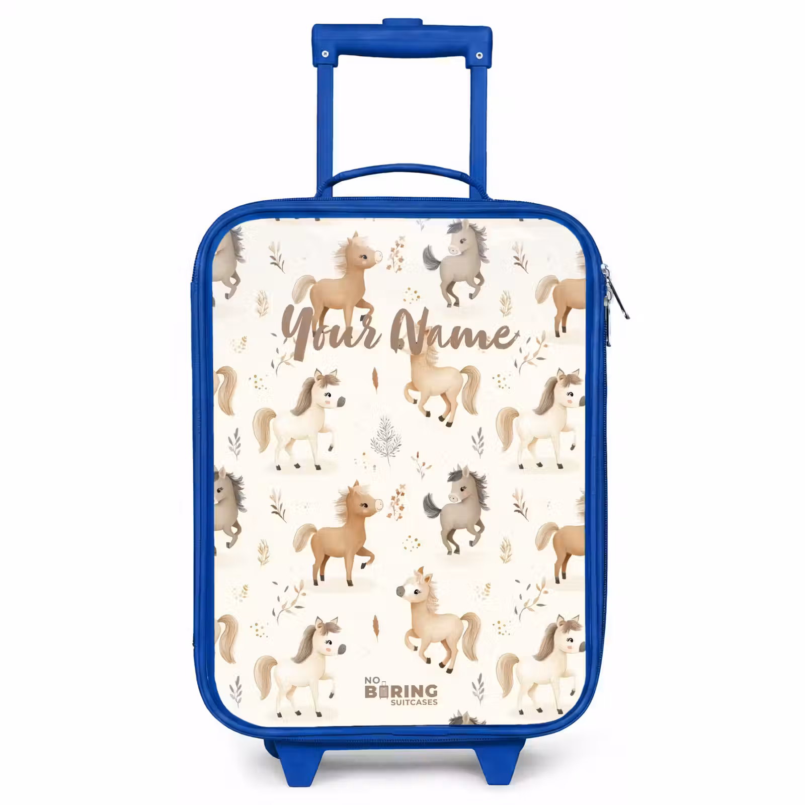 Children's suitcase - Blue - Pattern of foals in beige and brown colors — 1