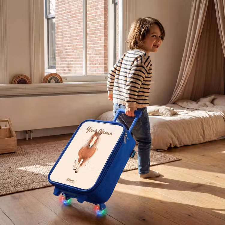 Children's suitcase - Blue - Brown horse in gallop — 2