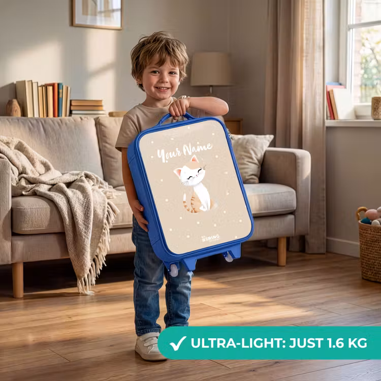 Children's suitcase - Blue - Cat surrounded by beige dots — 3