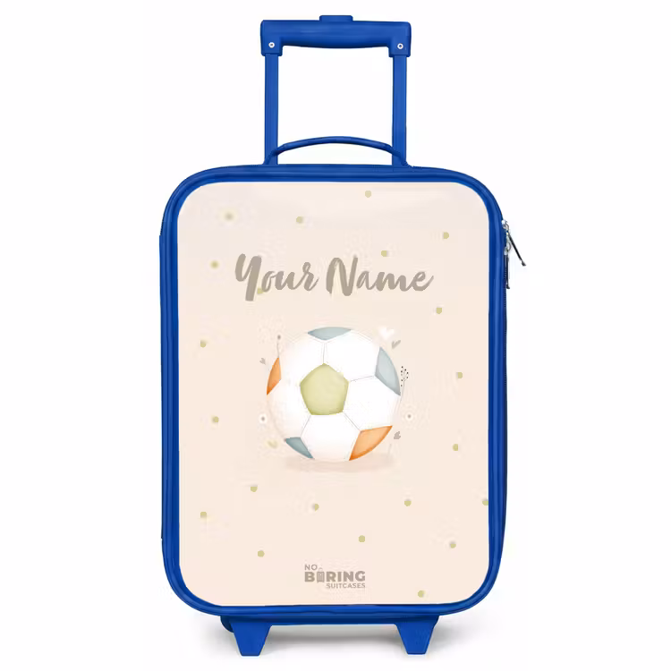 Children's suitcase - Blue - Soccer in beige pastel colors — 1