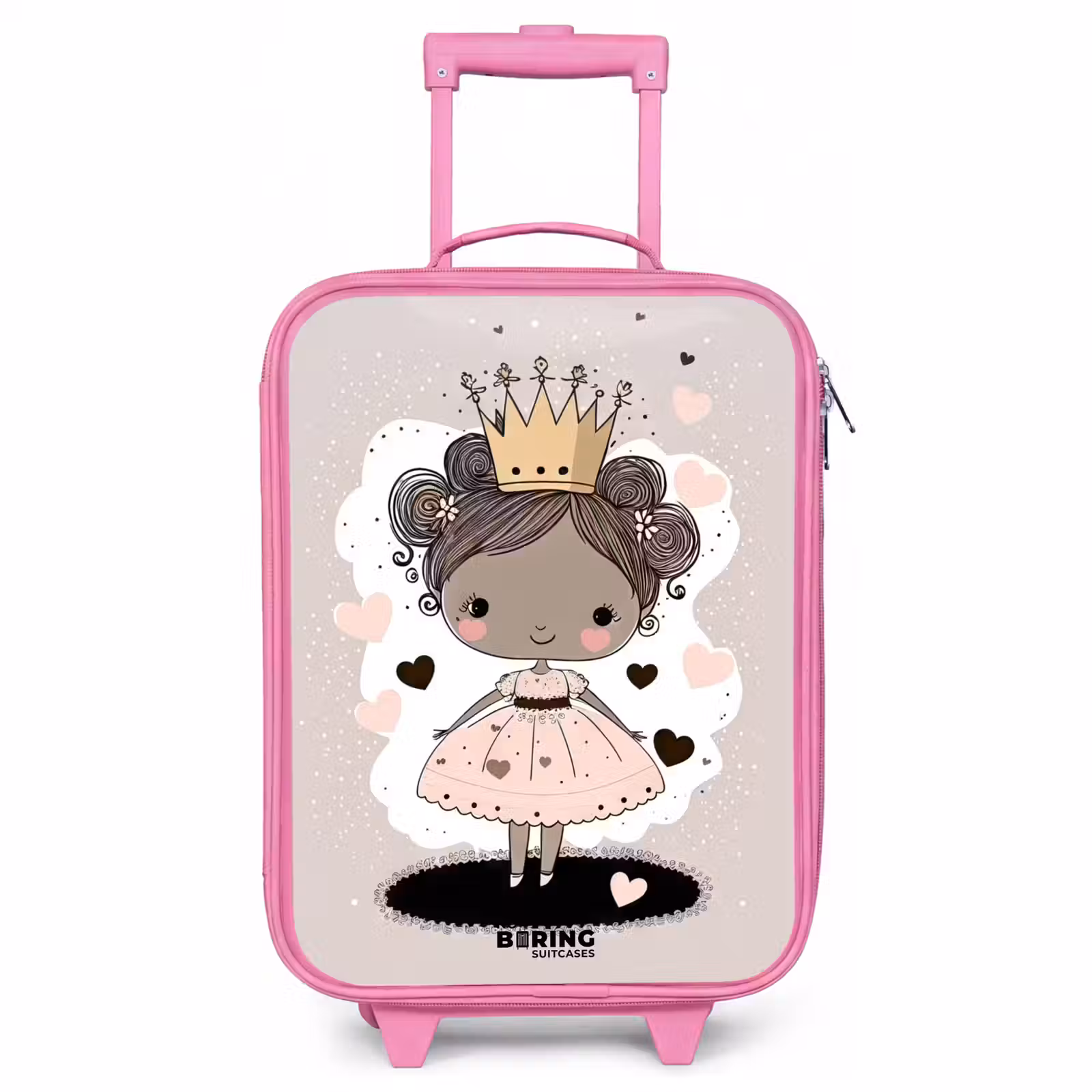 Children's suitcase - Pink - Princess on colored background with pink and black hearts — 1