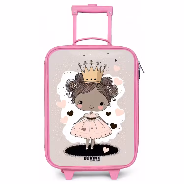 Children's suitcase - Pink - Princess on colored background with pink and black hearts — 1