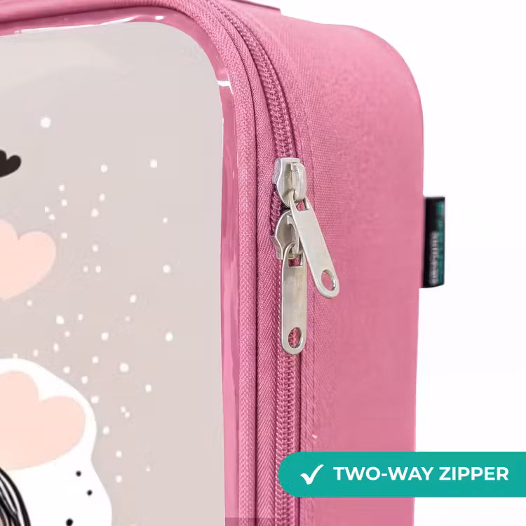 Children's suitcase - Pink - Princess on colored background with pink and black hearts — 4