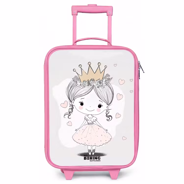 Children's suitcase - Pink - Princess with crown and pink hearts — 1