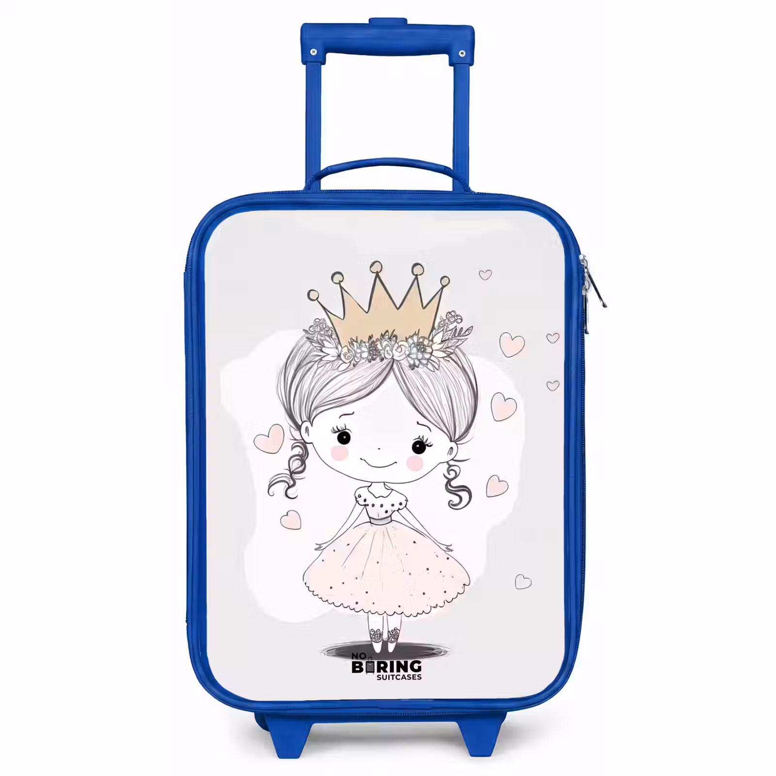 Children's suitcase - Blue - Princess with crown and pink hearts — 1
